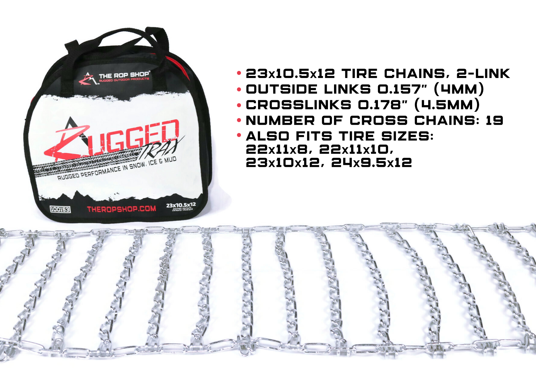 Pair of 2 Link Tire Chains 23x10x12, 24x9.5x12 for Polaris RZR & Ranger UTV Quad