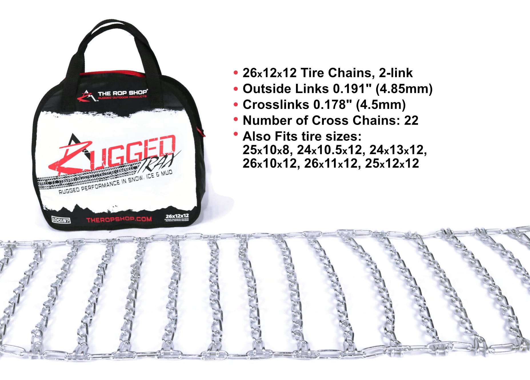 Paar 2 Glieder Reifenketten 26x12x12, 25x10x8 für Schneefräse & Schneefräse Rad - Bild 2 von 6