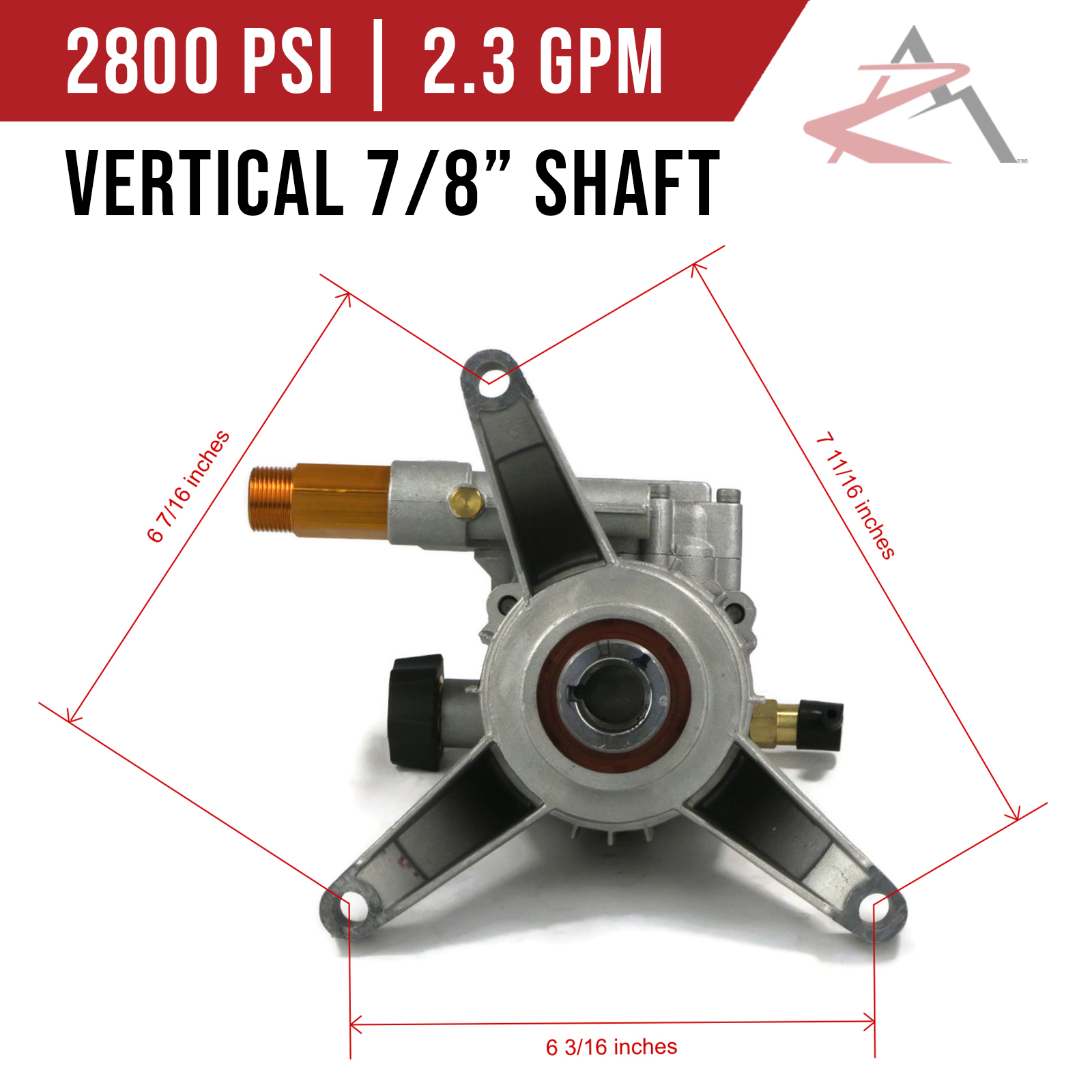 7/8" Shaft 2800 PSI PRESSURE WASHER PUMP for Briggs & Stratton 020662-00, 020684 - Picture 2 of 8