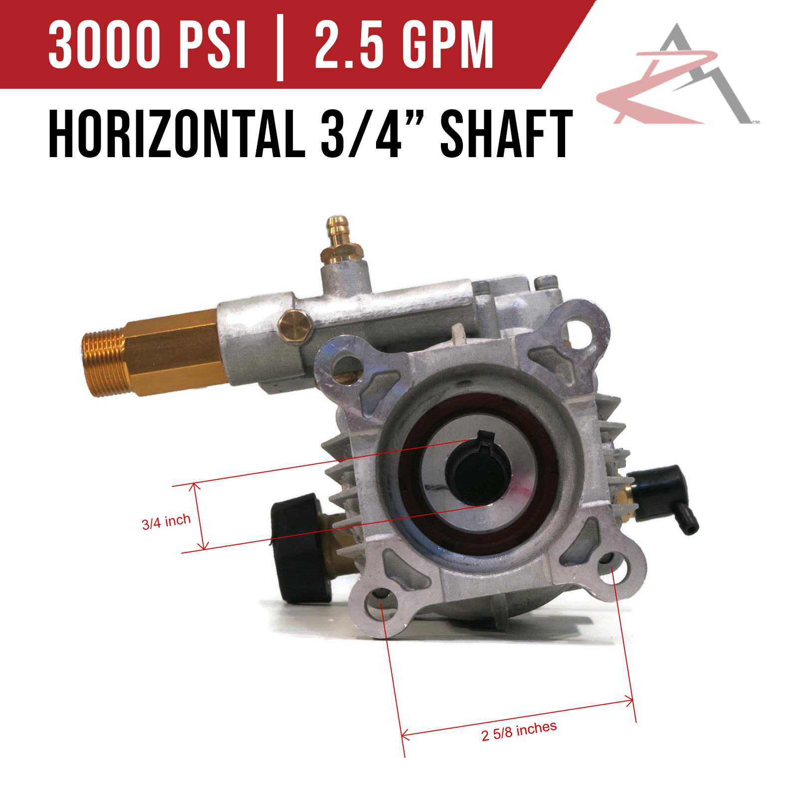 3000 PSI Pressure Washer Pump, 3/4 Shaft, For Campbell Hausfeld PW2619 PW2685 & More, Brass Head