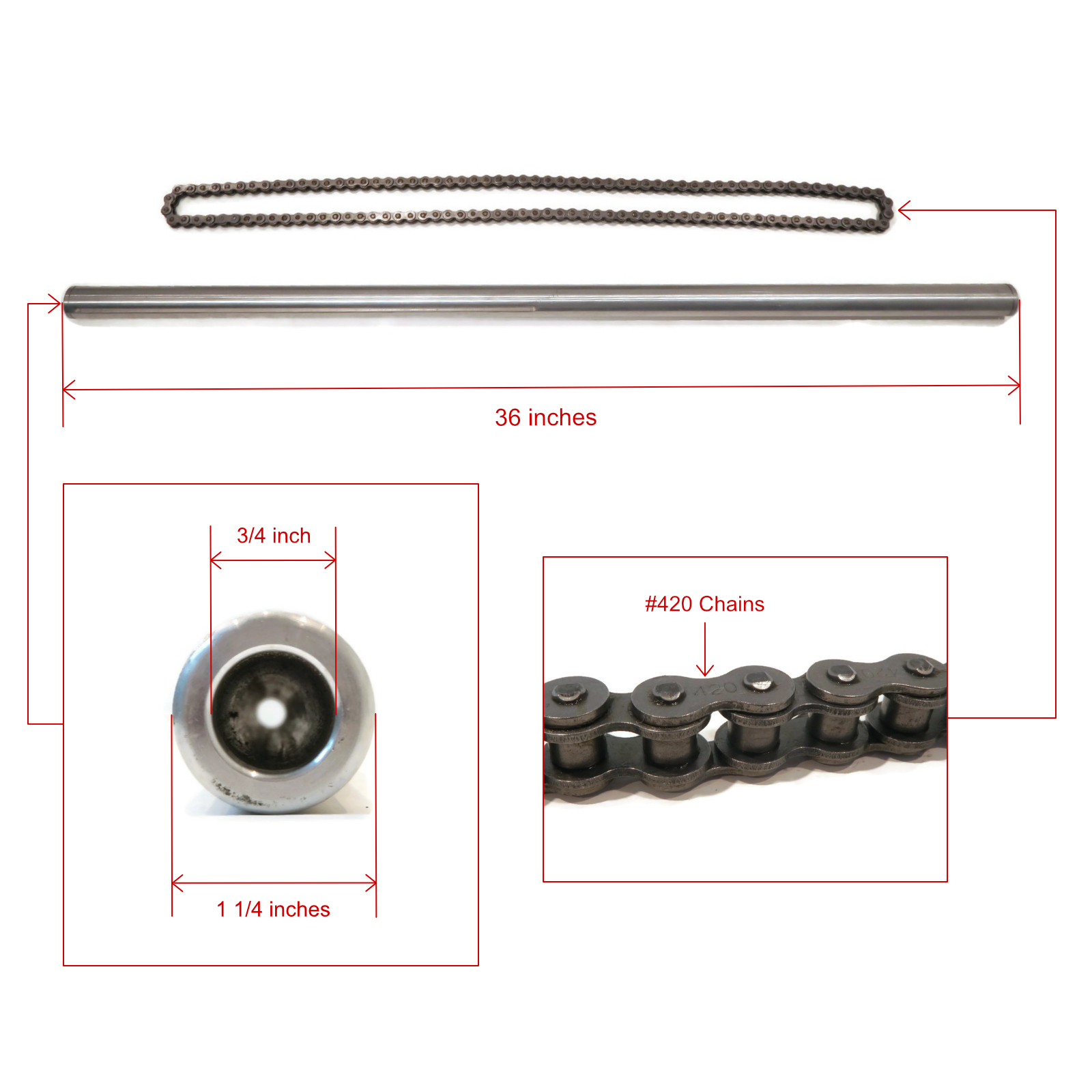 36 Inch Shaft Kit for Drift Trike Bikes with (12) Axle Nuts, (4) Lock Collars - Foto 2 di 9